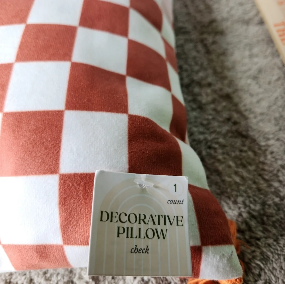 2 Fall Decorative Pillows (1 Pumpkin Pillow & 1 Orange Squares Pillow)